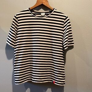 KULE Black and White Striped Short Sleeve 100% Cotton Classic Casual Crew Tee